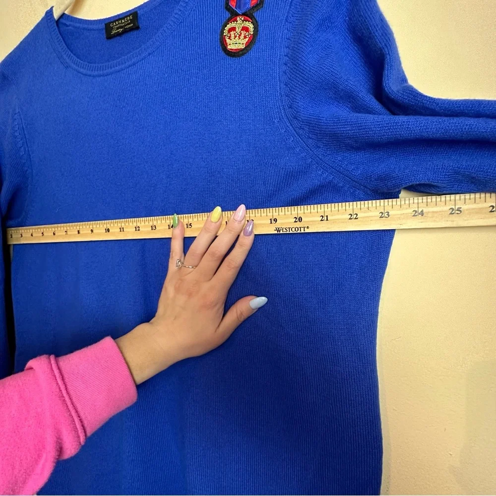 Charter Club Luxury Cashmere Crewneck Sweater with Patches Bright Blue Size XL - Picture 8 of 11